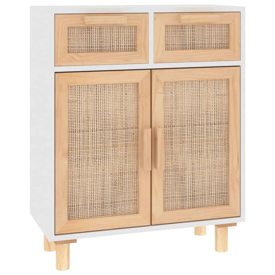 Petit meuble de rangement en bois 2 portes et 2 tiroirs en Rotin naturel 60 cm - Modèle Kaliga - Photo n°1