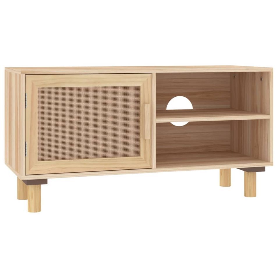 Petit meuble TV en bois 1 porte en Rotin naturel 80 cm - Modèle Kaliga - Photo n°1