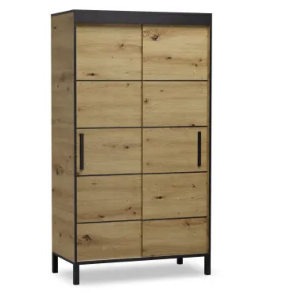 Petite armoire coulissante ADEL 120 cm – Avec lattes décoratives et rangement optimisé - Photo n°1