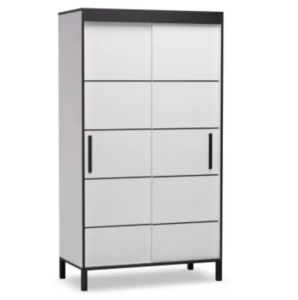 Petite armoire coulissante ADEL 120 cm – Avec lattes décoratives et rangement optimisé - Photo n°1