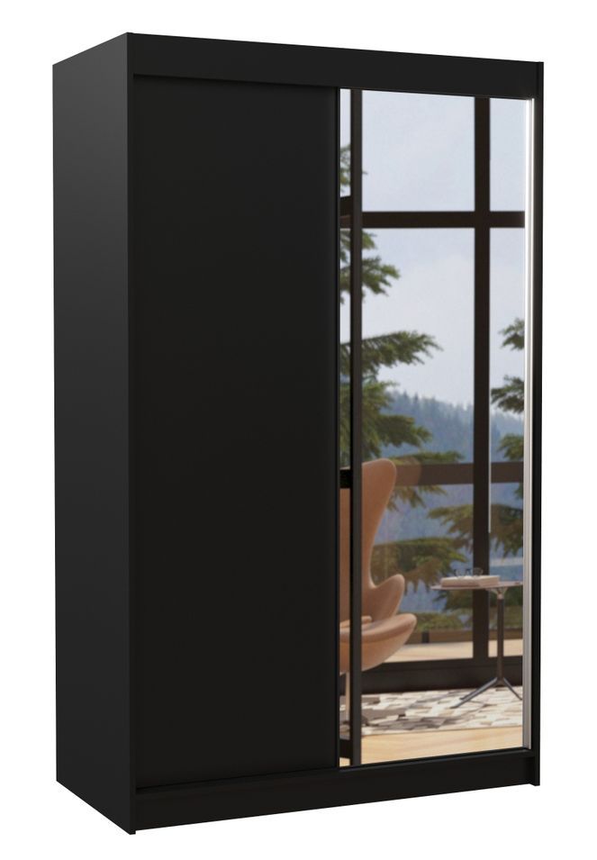 Petite armoire de chambre 2 portes coulissantes 1 bois noir 1 miroir Roxane 120 cm - Photo n°1