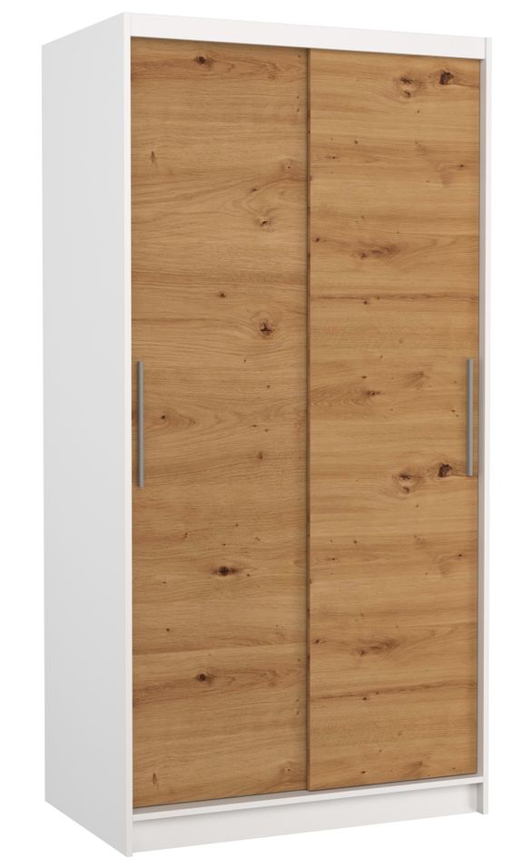Petite armoire de chambre à coucher blanche 2 portes coulissantes bois artisan Kilane 100 cm - Photo n°1