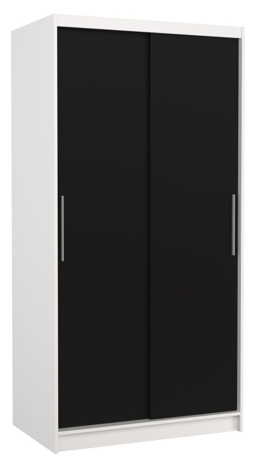Petite armoire de chambre à coucher blanche 2 portes coulissantes noir Kilane 100 cm - Photo n°1