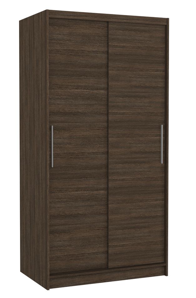 Petite armoire de chambre à coucher marron 2 portes coulissantes Kilane 100 cm - Photo n°1