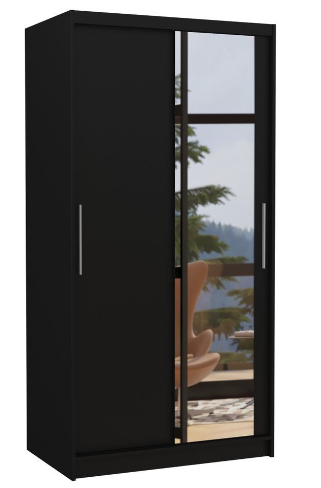 Petite armoire de chambre BAZO 2 portes coulissantes bois et miroir - Photo n°1