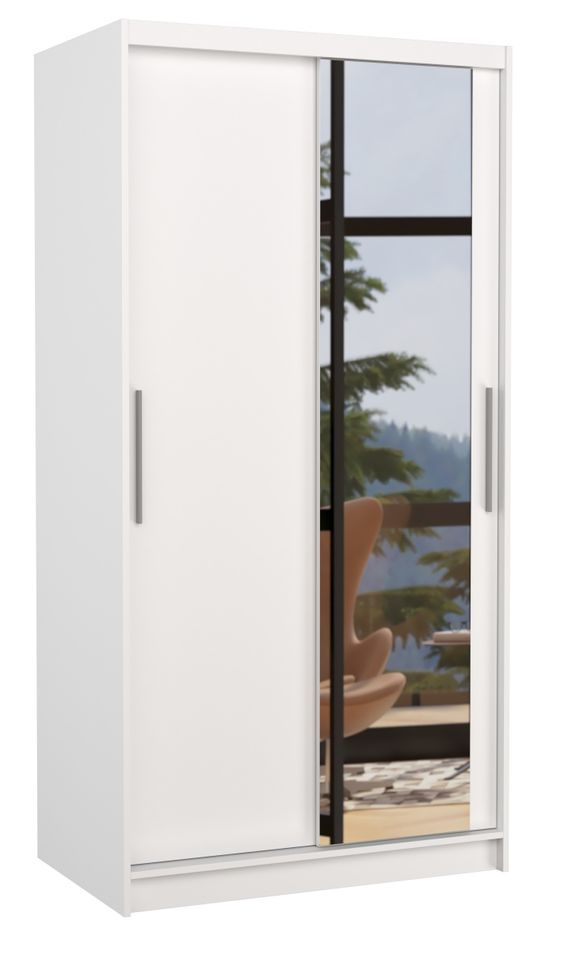 Petite armoire de chambre BAZO 2 portes coulissantes bois et miroir - Photo n°1