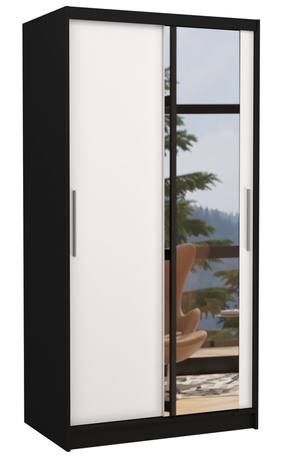 Petite armoire de chambre BAZO 2 portes coulissantes bois et miroir - Photo n°1