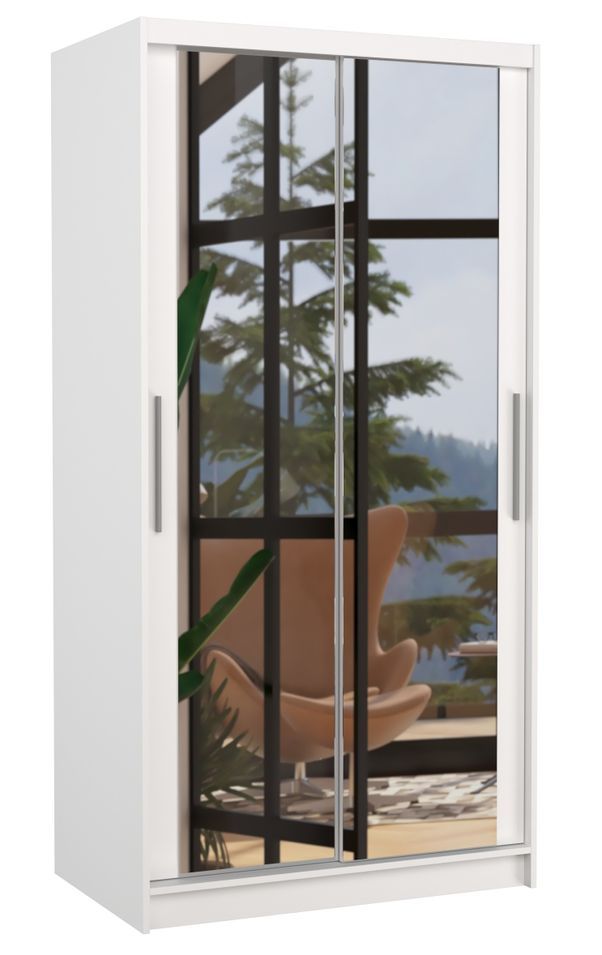 Petite armoire de chambre blanche 2 portes coulissantes avec miroir Niko 100 cm - Photo n°1
