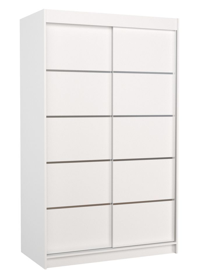 Petite armoire de chambre blanche avec 2 portes coulissantes Benko 120 cm - Photo n°1