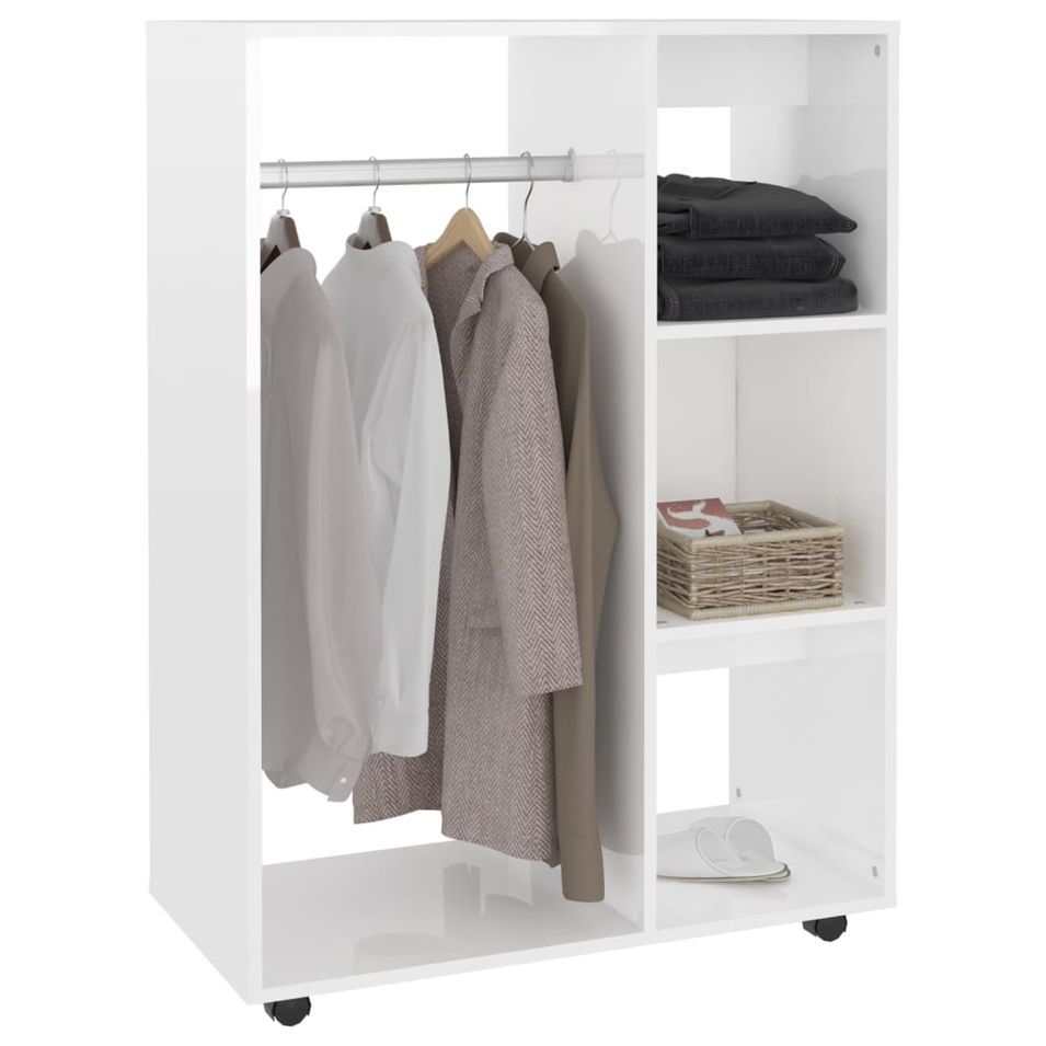 Petite armoire dressing sur roulette 1 penderie 3 étagères 80 cm - Collection Event - Photo n°1