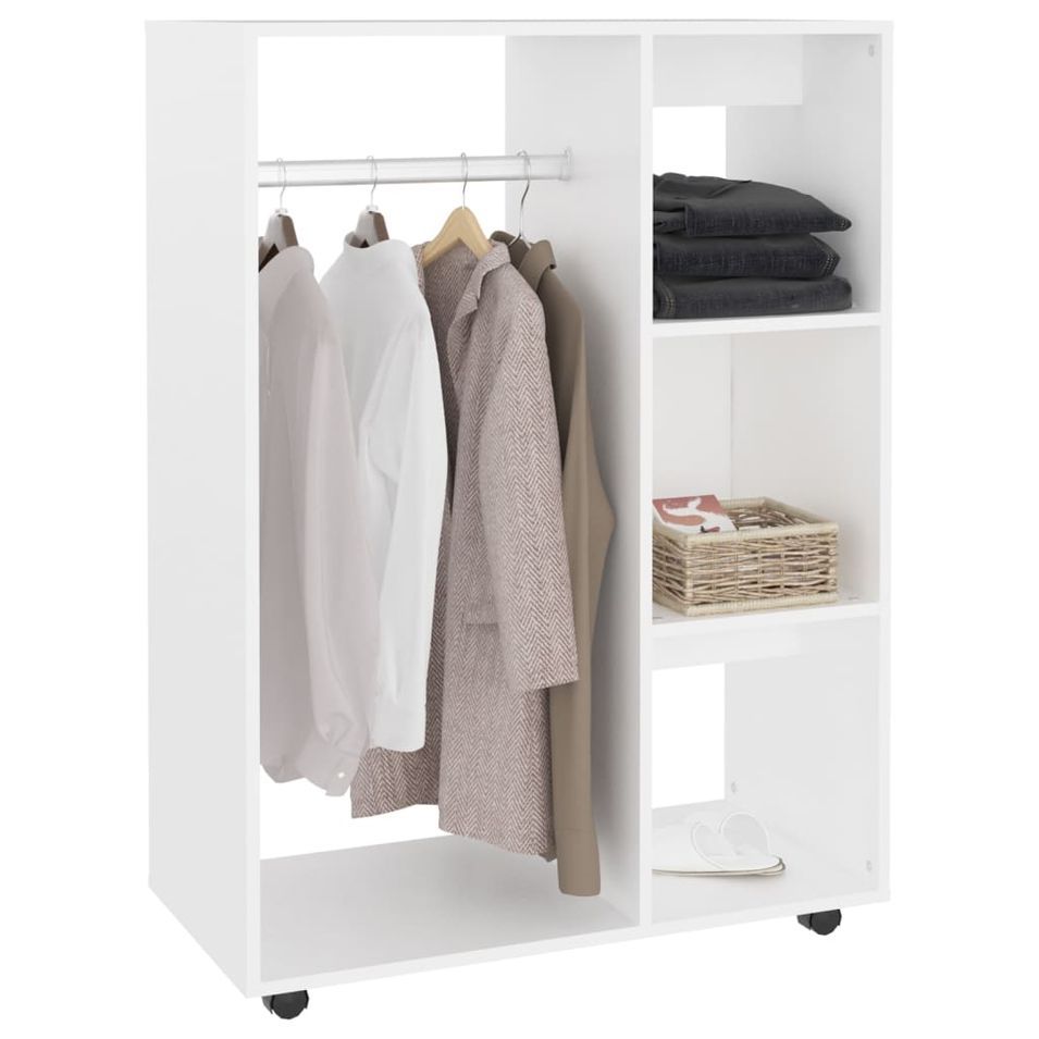 Petite armoire dressing sur roulette 1 penderie 3 étagères 80 cm - Collection Event - Photo n°1