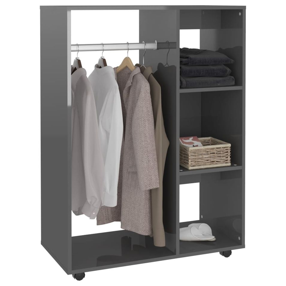 Petite armoire dressing sur roulette 1 penderie 3 étagères 80 cm - Collection Event - Photo n°1