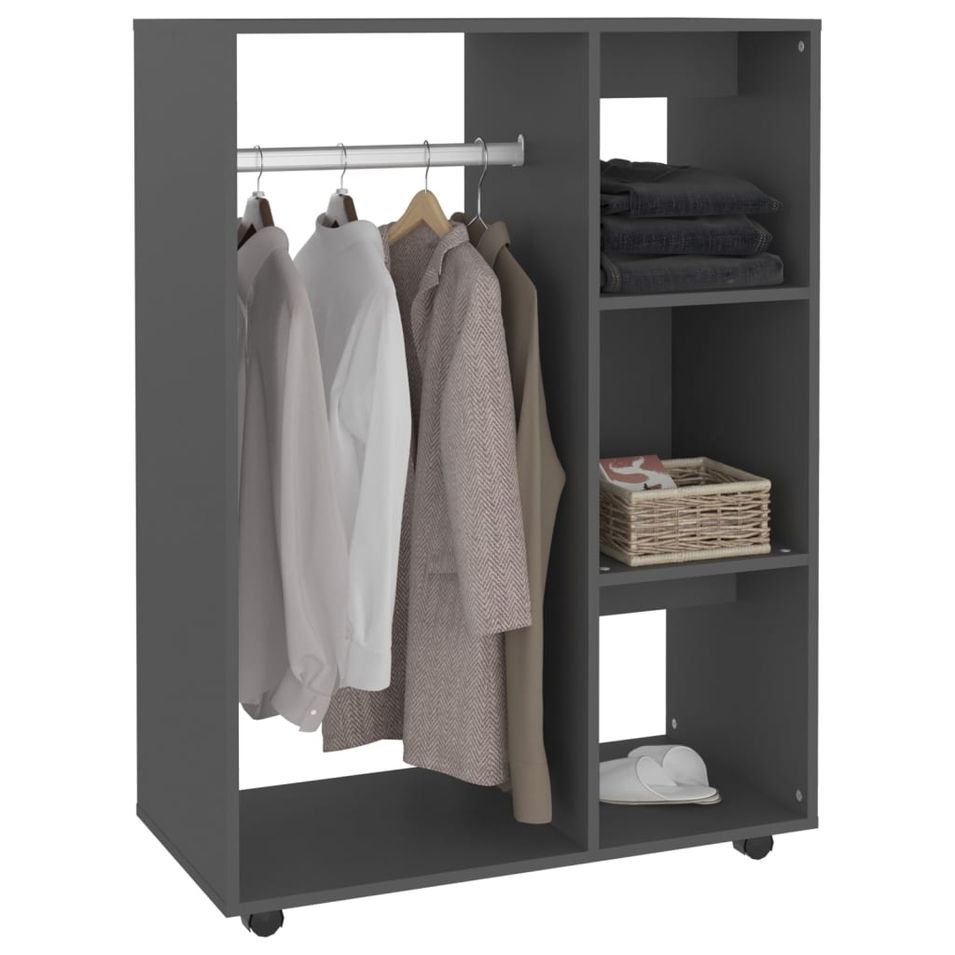 Petite armoire dressing sur roulette 1 penderie 3 étagères 80 cm - Collection Event - Photo n°1
