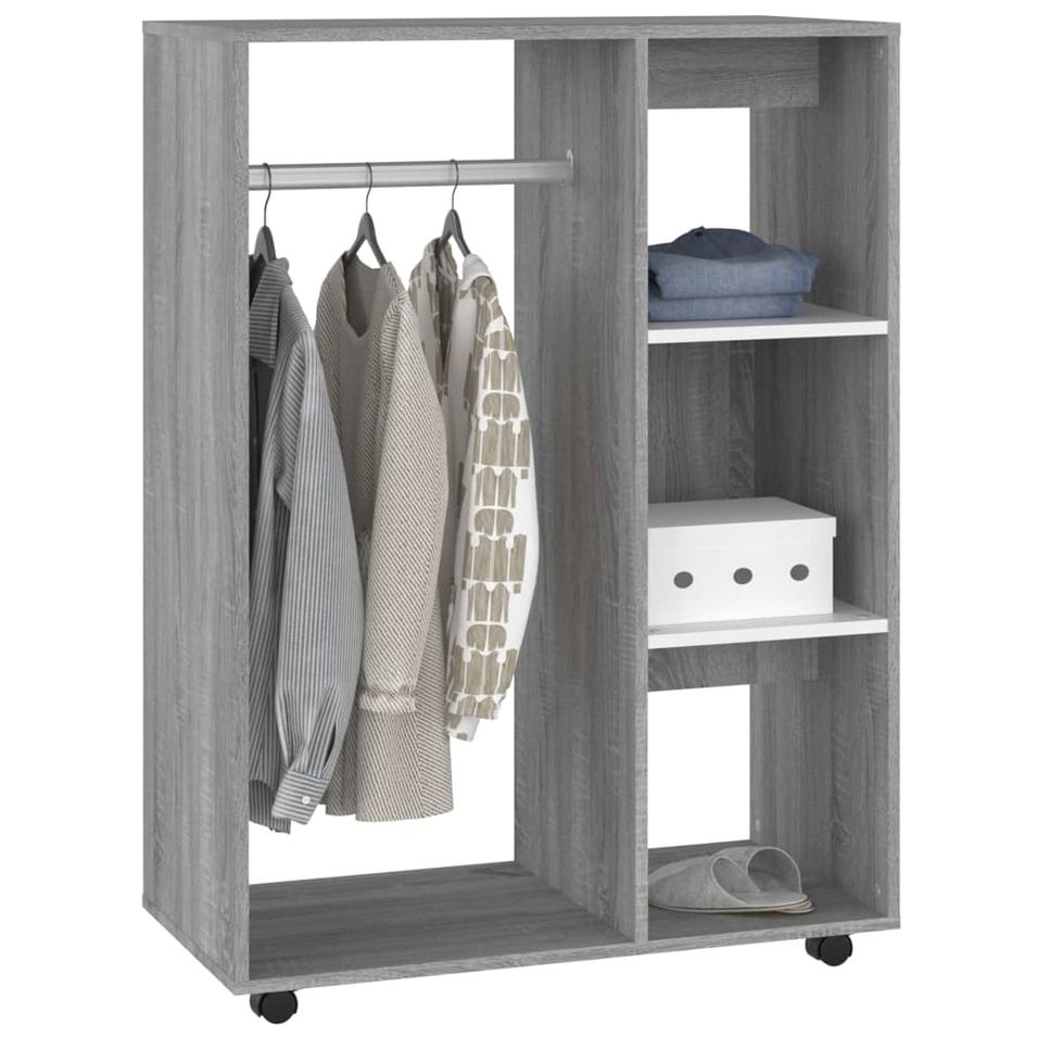 Petite armoire dressing sur roulette 1 penderie 3 étagères 80 cm - Collection Event - Photo n°1