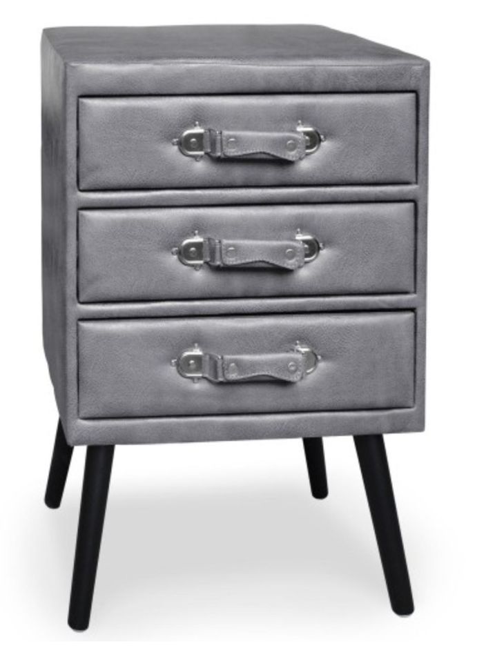 Petite commode 3 tiroirs simili cuir gris Patio - Photo n°1