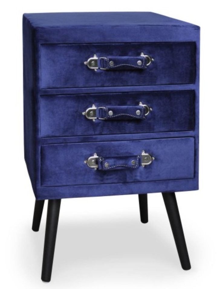 Petite commode 3 tiroirs velours bleu Patio - Photo n°1