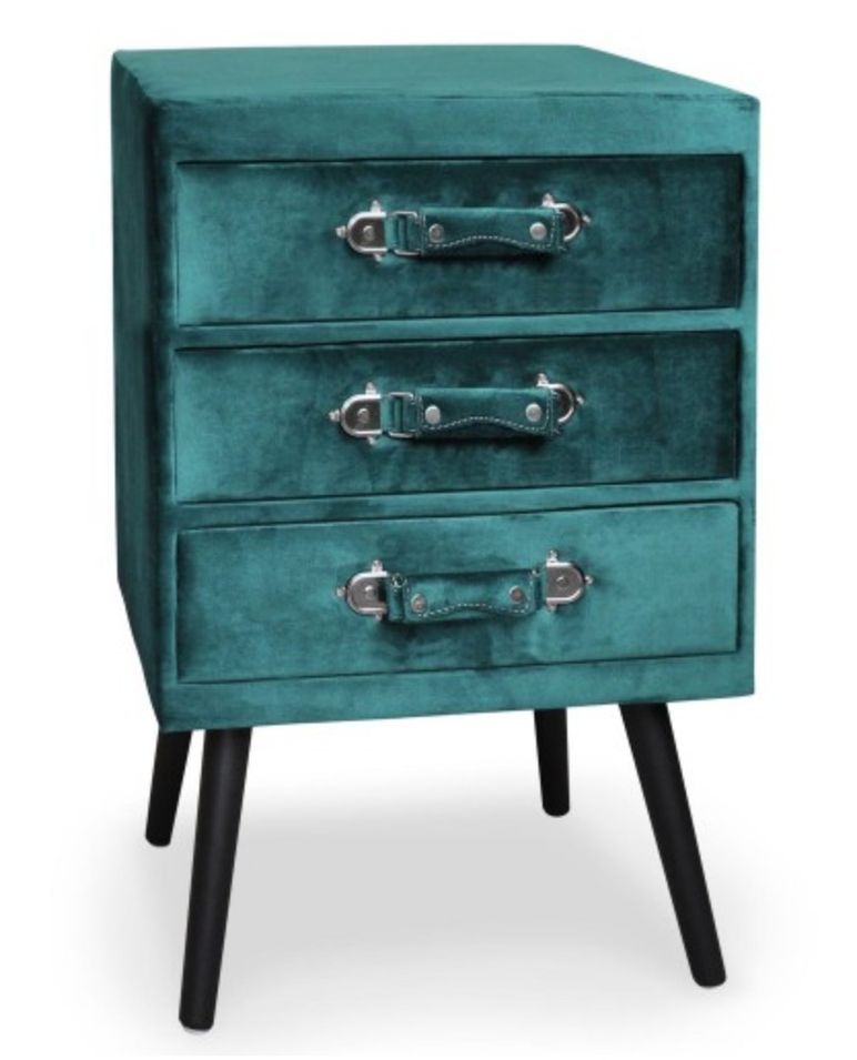 Petite commode 3 tiroirs velours vert Patio - Photo n°1
