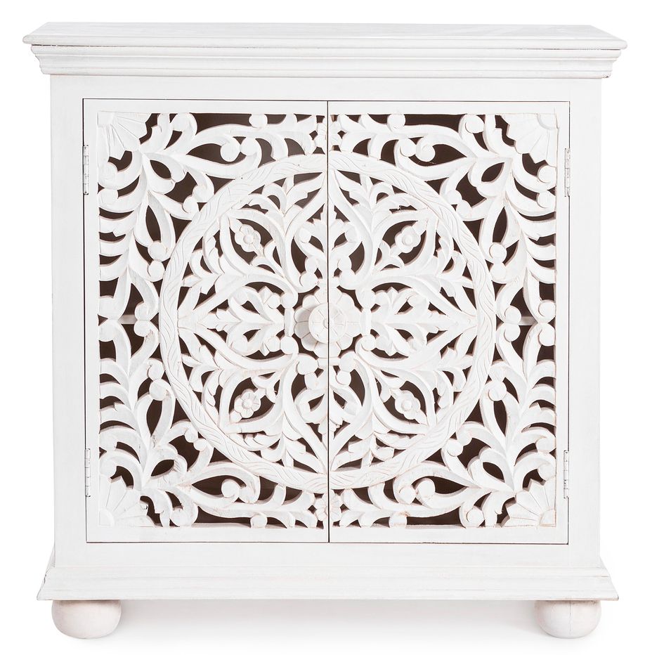 Petite commode artisanale 2 portes bois massif blanc Nina 96 cm - Photo n°1