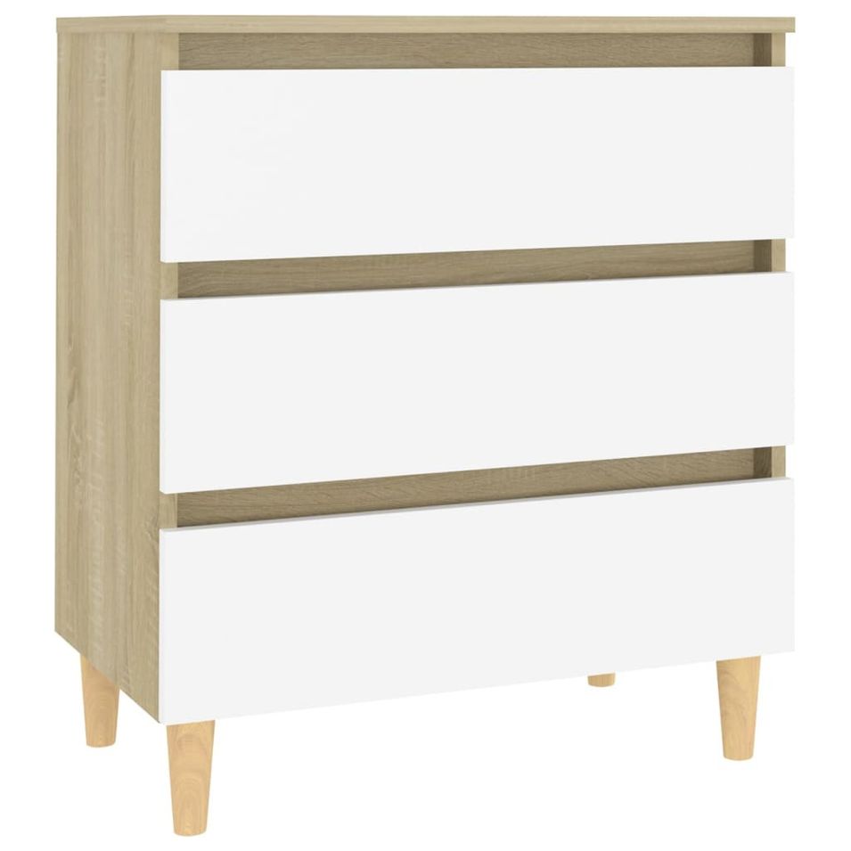 Petite commode Blanc et chêne sonoma 60x35x69 cm - Photo n°1