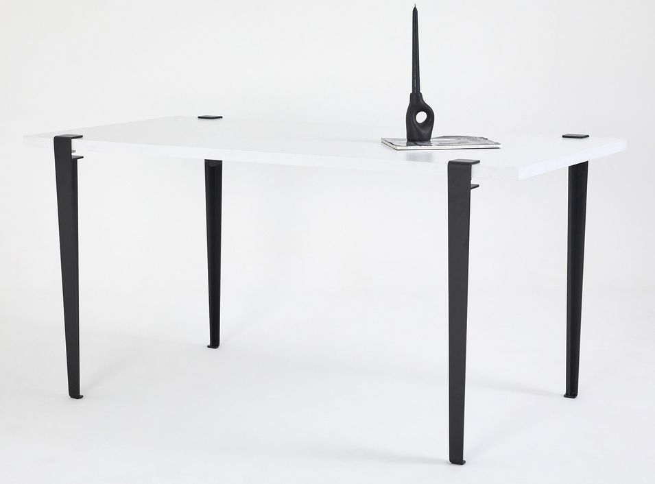 Petite table à manger bois blanc et pieds acier noir Bazika 150 cm - Photo n°1