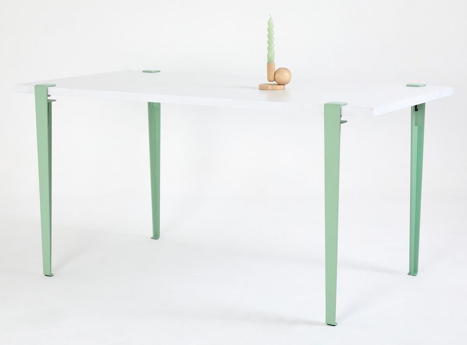 Petite table à manger bois blanc et pieds acier vert menthe Bazika 150 cm - Photo n°1