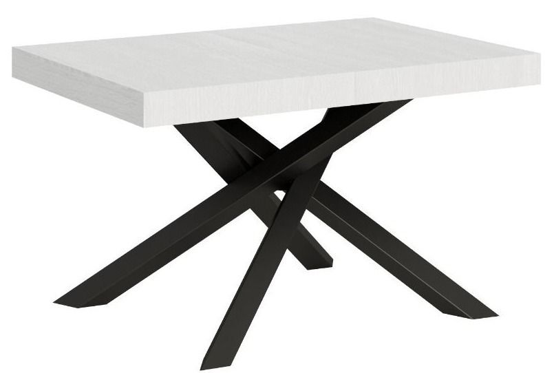 Petite table à manger design blanche et pieds entrelacés anthracite 130 cm Artemis - Photo n°1