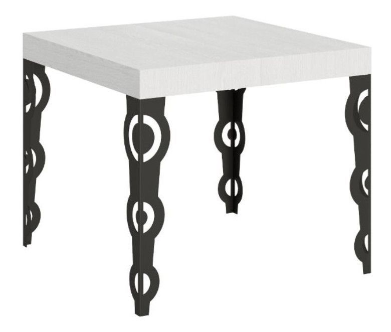 Petite table carrée 90x90 cm extensible 10 personnes 90 à 246 cm blanc et pieds métal anthracite Kazay - Photo n°1