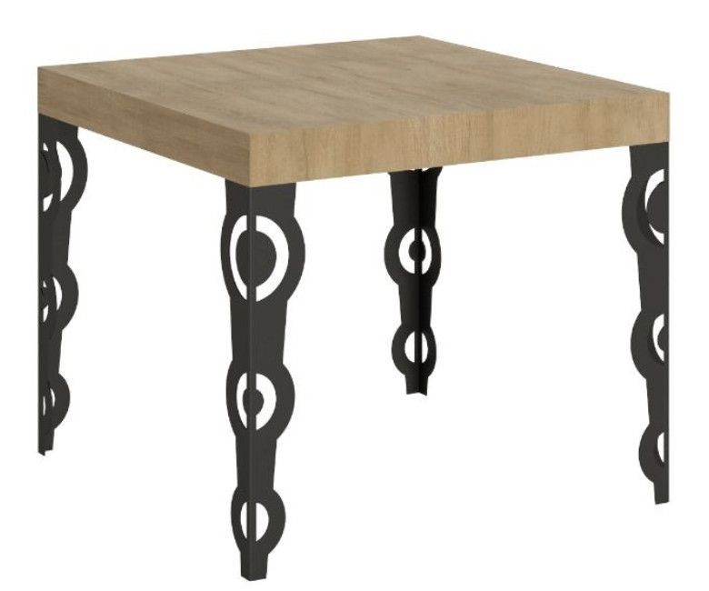 Petite table carrée 90x90 cm extensible 10 personnes 90 à 246 cm bois clair et pieds métal anthracite Kazay - Photo n°1