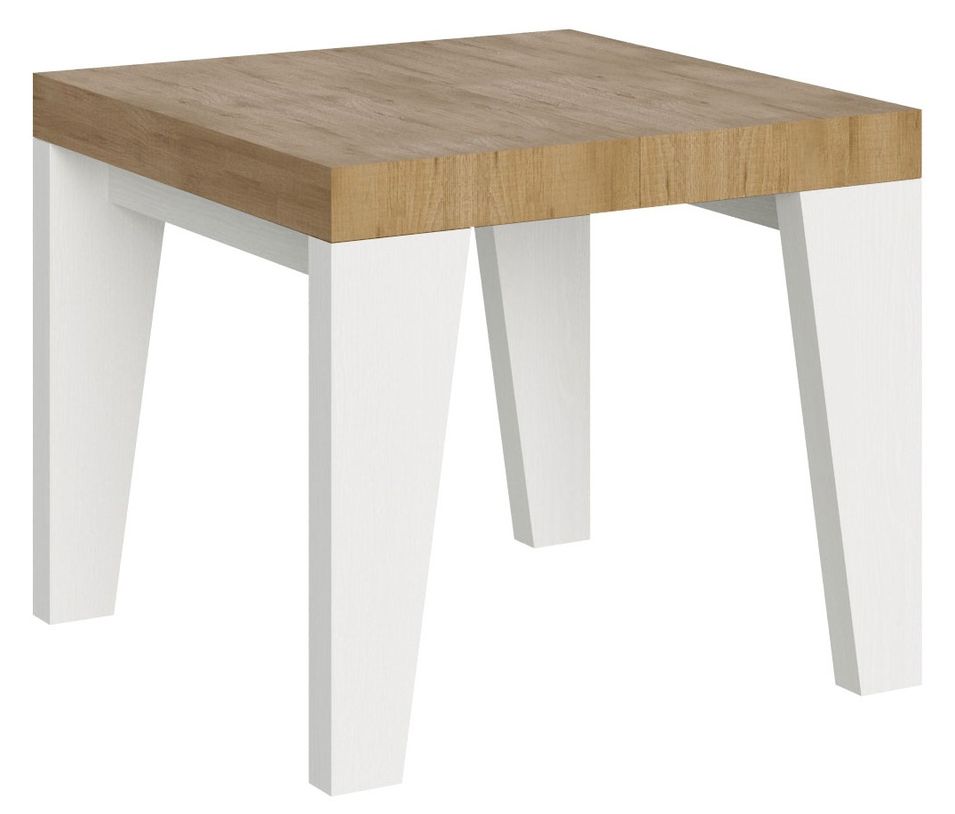 Petite table carrée extensible bois blanc et chêne naturel 90 à 246 cm Nako - Photo n°1
