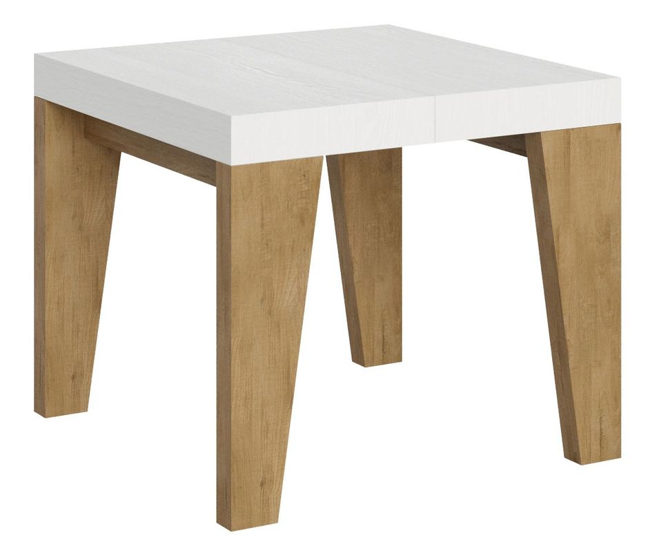 Petite table carrée extensible bois blanc et chêne naturel 90 à 246 cm Naxo - Photo n°1