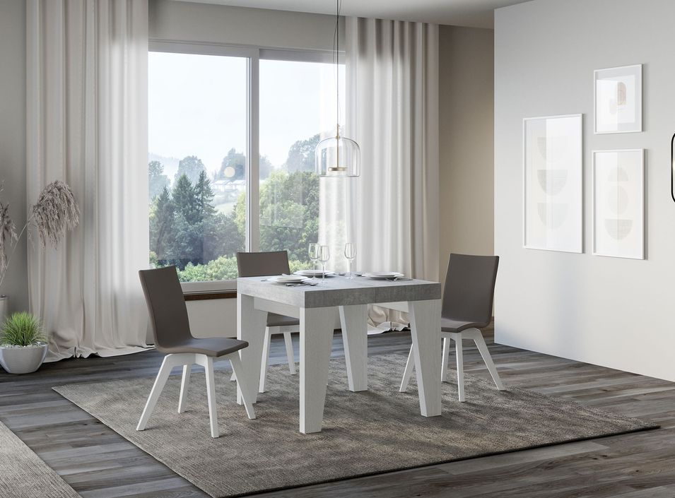 Petite table carrée extensible bois blanc et gris 90 à 246 cm Nako - Photo n°1