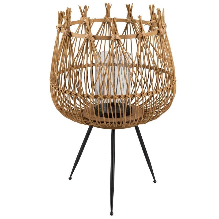 Photophore bambou foncé et métal noir Nayra H 63 cm - Photo n°1