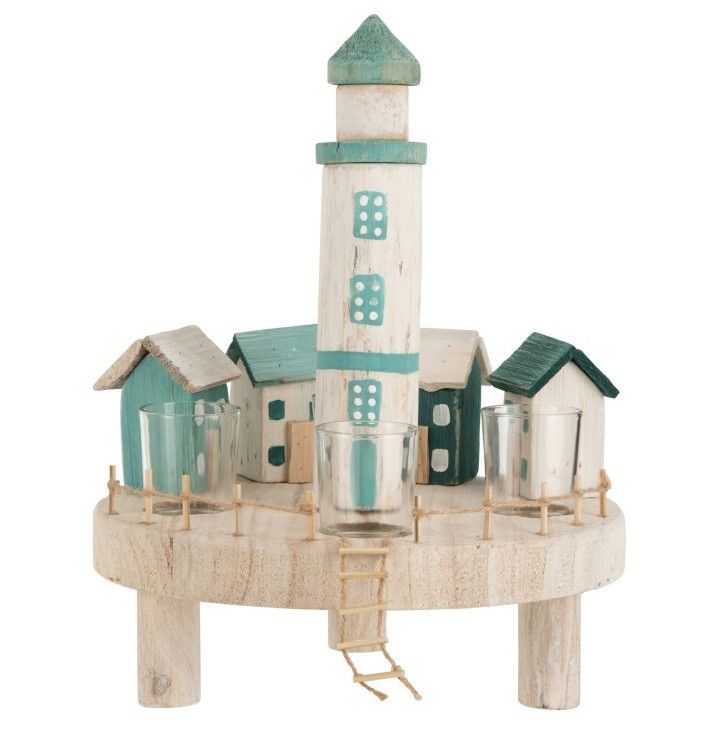 Photophore bois blanc et bleu Azura - Photo n°1