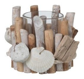 Photophore bois massif clair et blanc Azura H 10 cm - Lot de 8 - Photo n°1