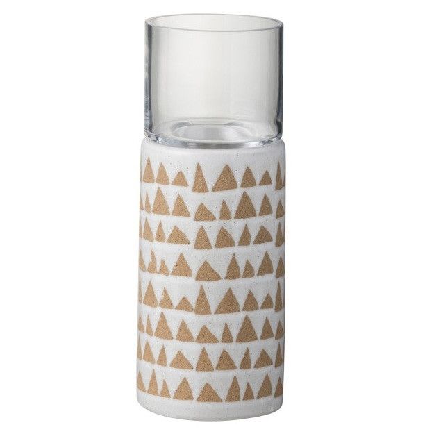 Photophore céramique blanc et marron Praji H 28 cm - Photo n°1