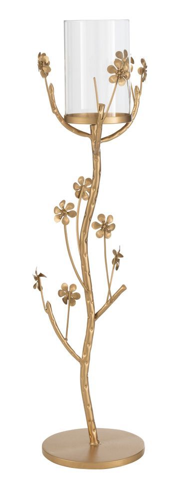 Photophore métal doré sol fleuri Josepha D 19 cm - Photo n°1