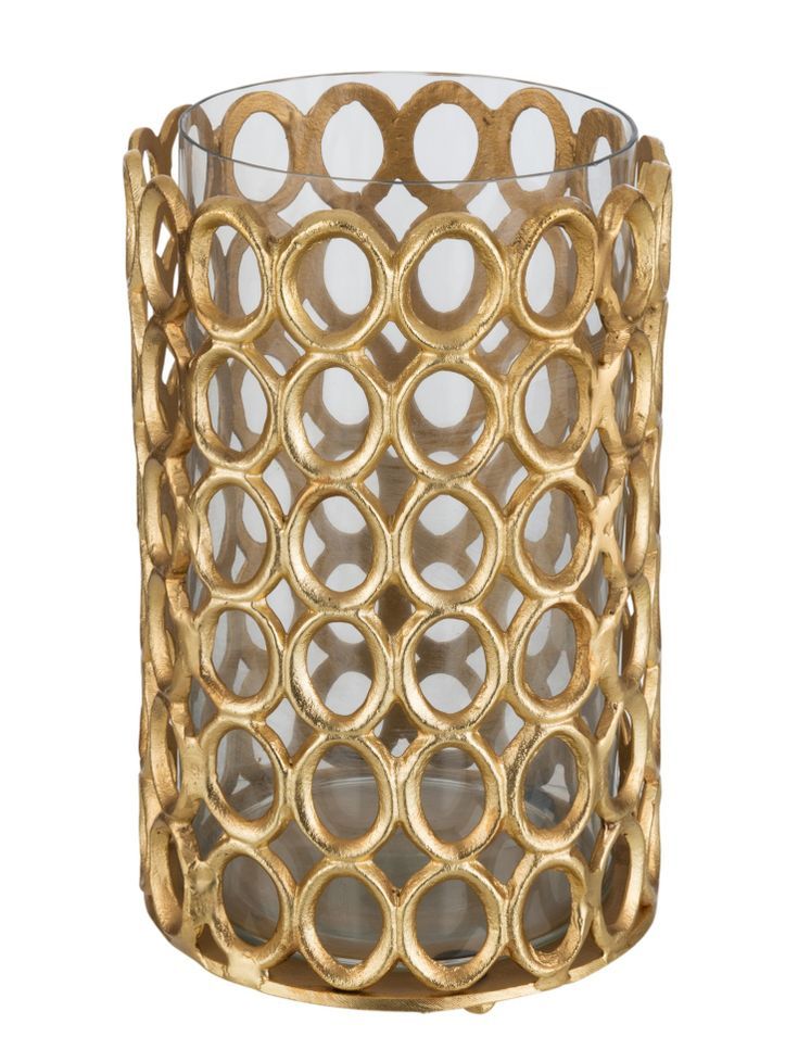 Photophore rond avec cercles aluminium doré Igo D 20 cm - Photo n°1