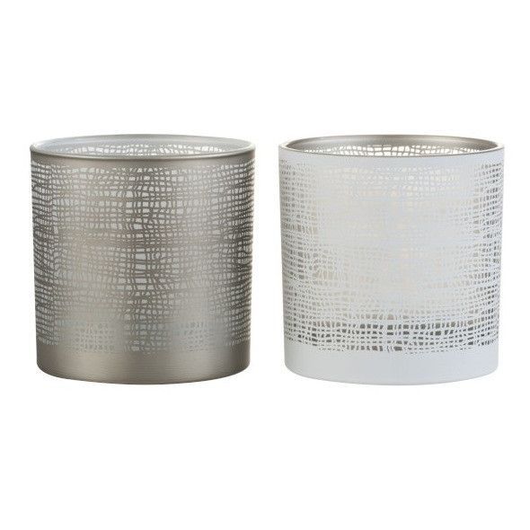 Photophore verre blanc et greige Liray H 15 cm - Lot de 2 - Photo n°1