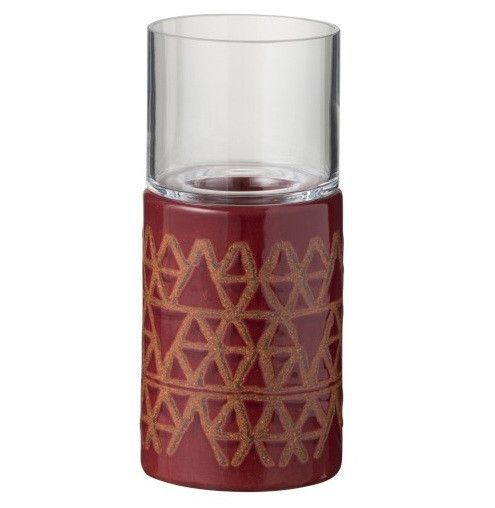 Photophore verre et céramique rouge Winno H 23 cm - Photo n°1
