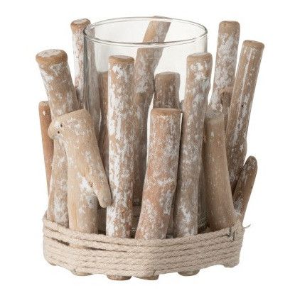 Photophore verre et pin massif blanc délavé Azura H 17 cm - Photo n°1