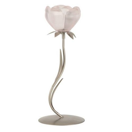 Photophore verre rose et métal argenté Kimen H 29 cm - Photo n°1