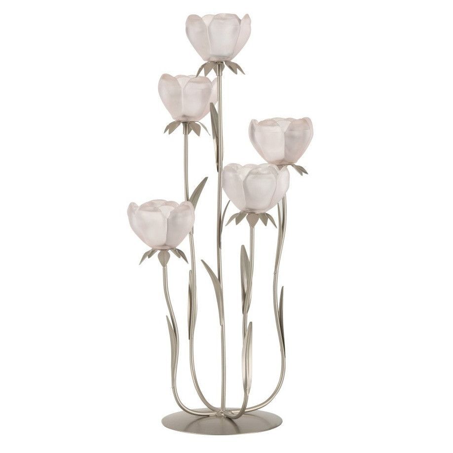 Photophore verre rose et métal argenté Kimen H 54 cm - Photo n°1