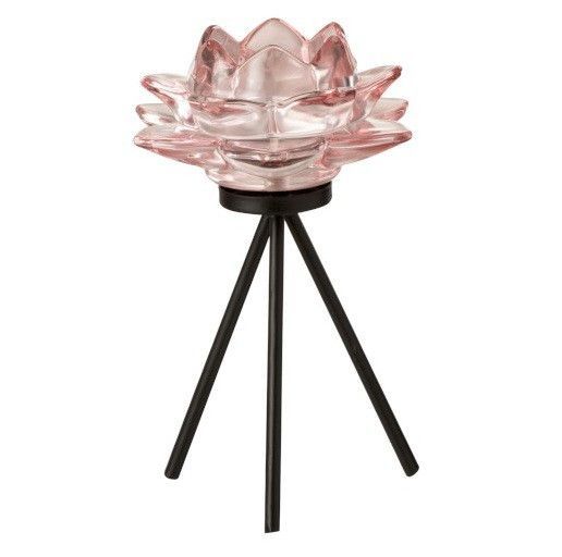 Photophore verre rose et métal noir Uchi H 18 cm - Photo n°1