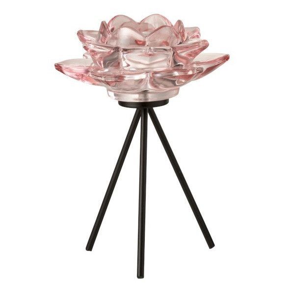 Photophore verre rose et métal noir Uchi H 21 cm - Photo n°1