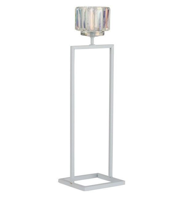 Photophore verre sur pied métal blanc Ettis H 42 cm - Photo n°1