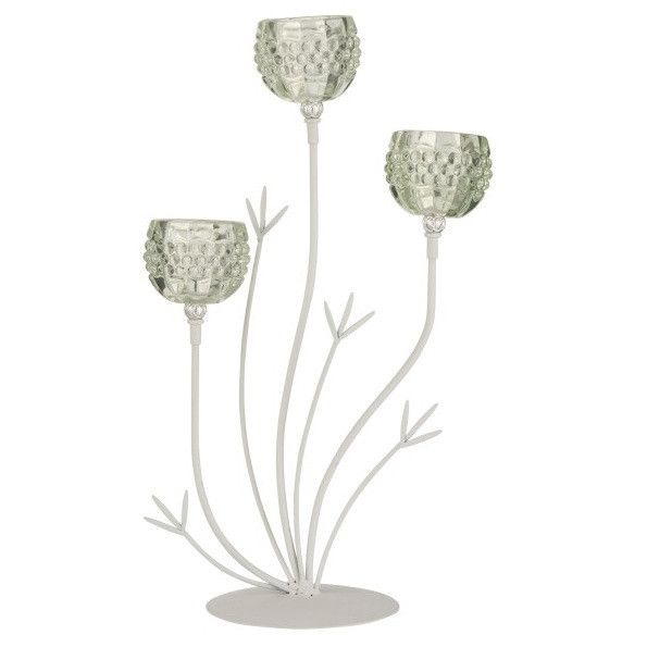 Photophore verre vert et métal blanc Uchi H 42 cm - Photo n°1