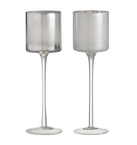 Photophores sur pied verre blanc et argenté Licia - Lot de 2 - Photo n°1