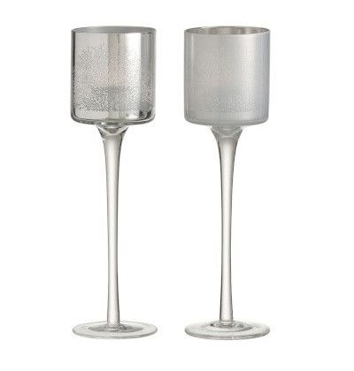 Photophores verre argenté et blanc Licia H 25 cm - Lot de 2 - Photo n°1