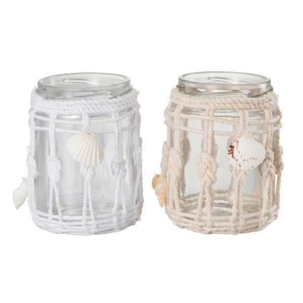 Photophores verre avec corde beige et blanc Amble - Lot de 2 - Photo n°1