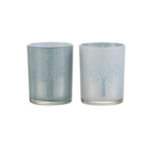 Photophores verre blanc et bleu Marino H 12 cm - Lot de 2 - Photo n°1